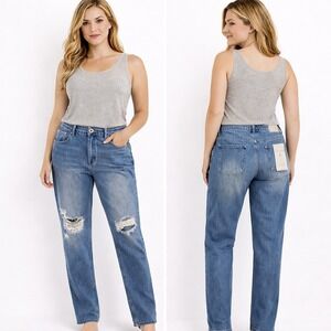 Distressed Straight Leg Boyfriend Jeans Womens Large NWT Mid Rise Cropped Denim